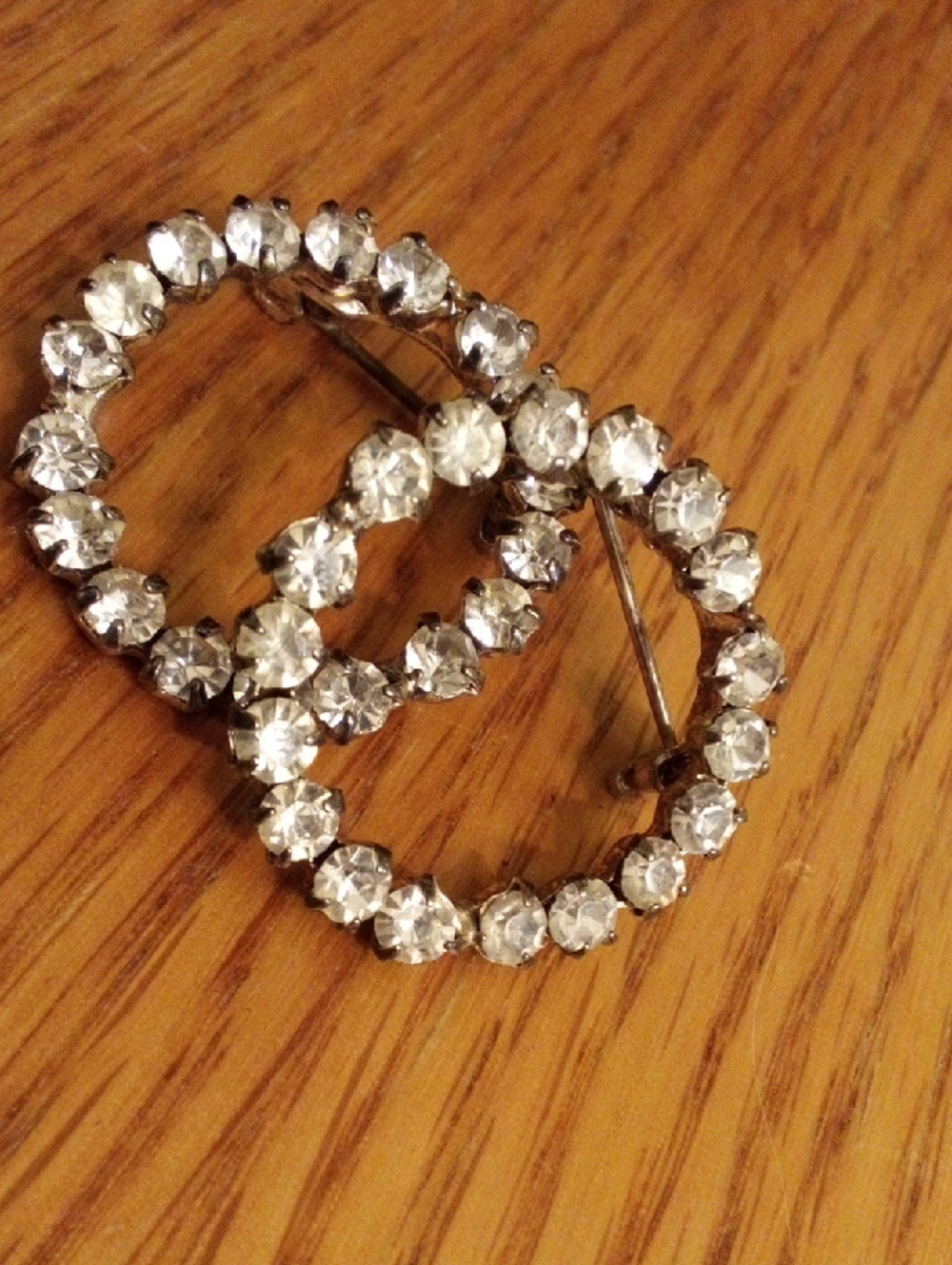 Crystal Circle Brooch Pair - Clear Crystals on Gold Tone - Picture 5 of 5